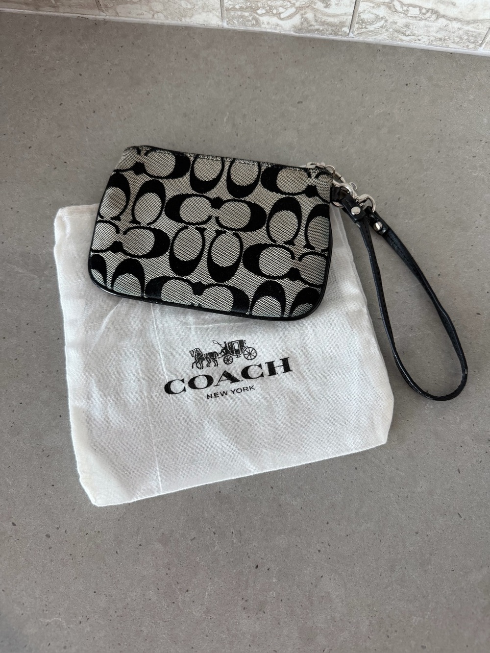 Coach Black and gray Signature Canvas Wristlet with dusty